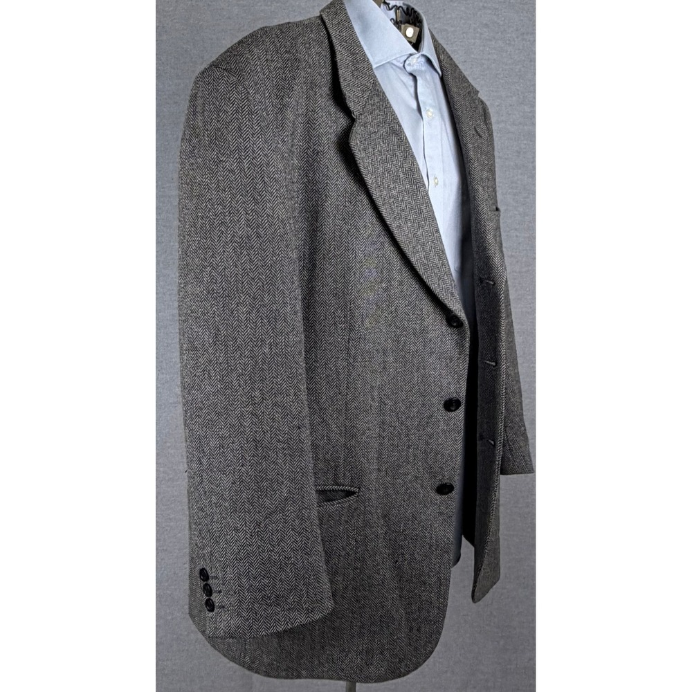 Oleg Cassini Mens 48R Grey Herringbone Cashmere Wool Blazer Sport Coat Italy
